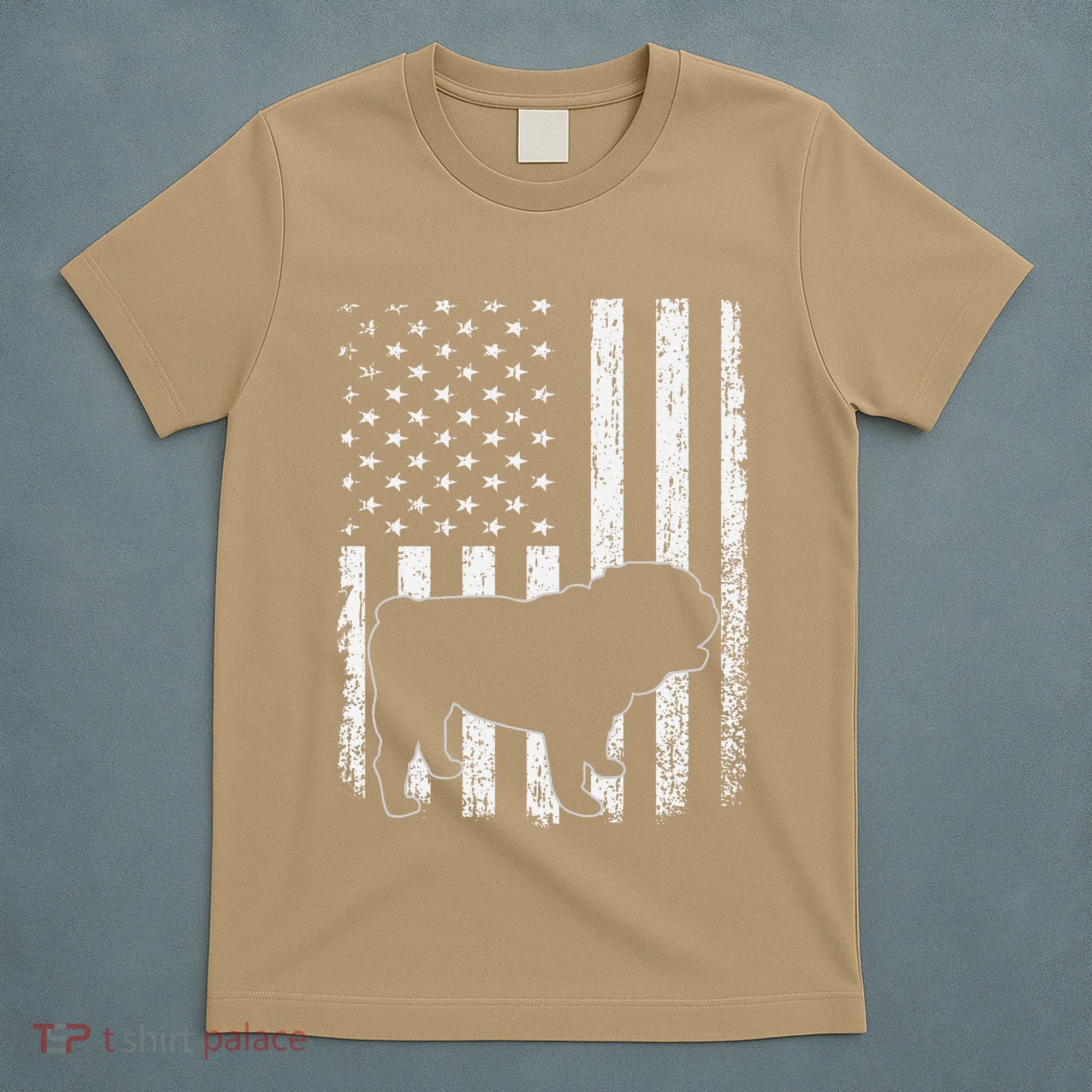 Retro English Bulldog American Flag Dog Dad Dog Mom T-Shirt