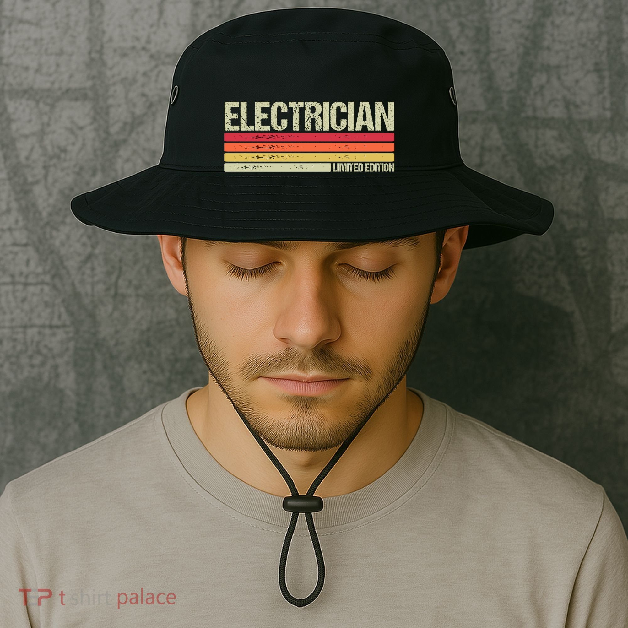 Retro Electrician Birthday Job Title Bucket Hat