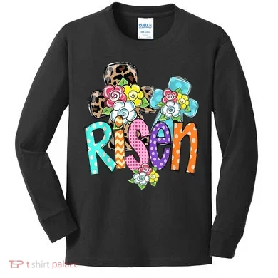 Risen Easter Cross Colorful Kids Long Sleeve Shirt