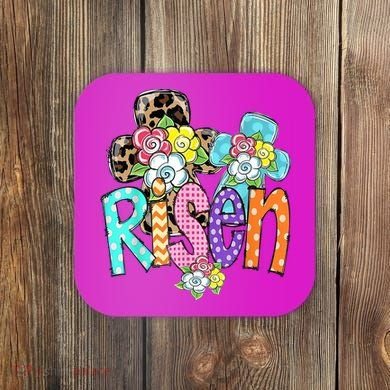 Risen Easter Cross Colorful Coaster