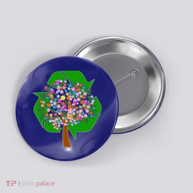 Recycle Reuse Reduce Flower Tree Button