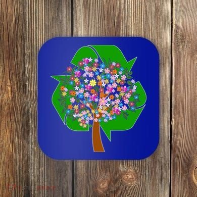 Recycle Reuse Reduce Flower Tree Coaster