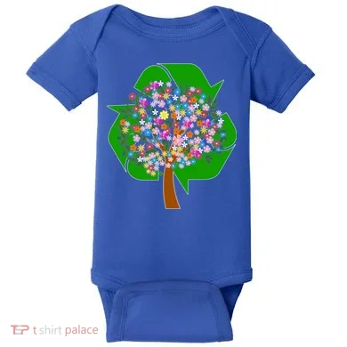 Recycle Reuse Reduce Flower Tree Baby Bodysuit