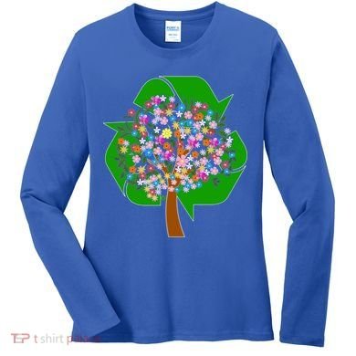 Recycle Reuse Reduce Flower Tree Women's Long Sleeve Shirt