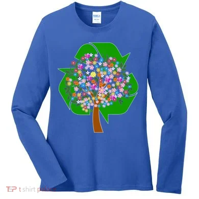 Recycle Reuse Reduce Flower Tree Women's Long Sleeve Shirt