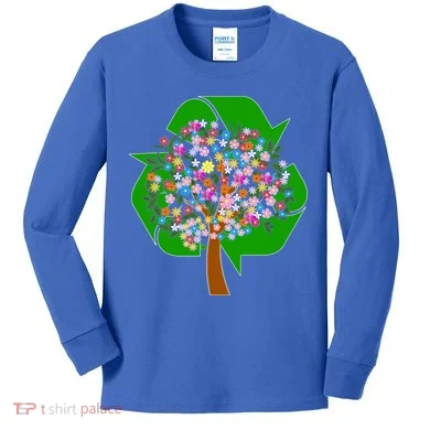 Recycle Reuse Reduce Flower Tree Kids Long Sleeve Shirt