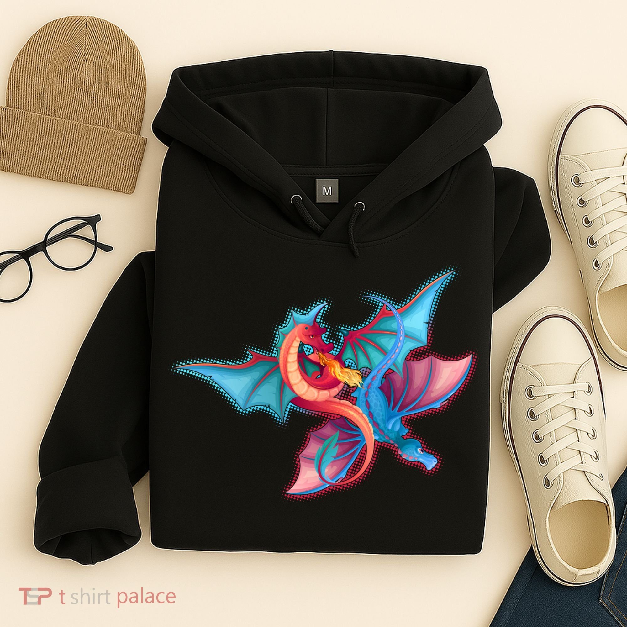Red And Blue Flying Dragons Hoodie
