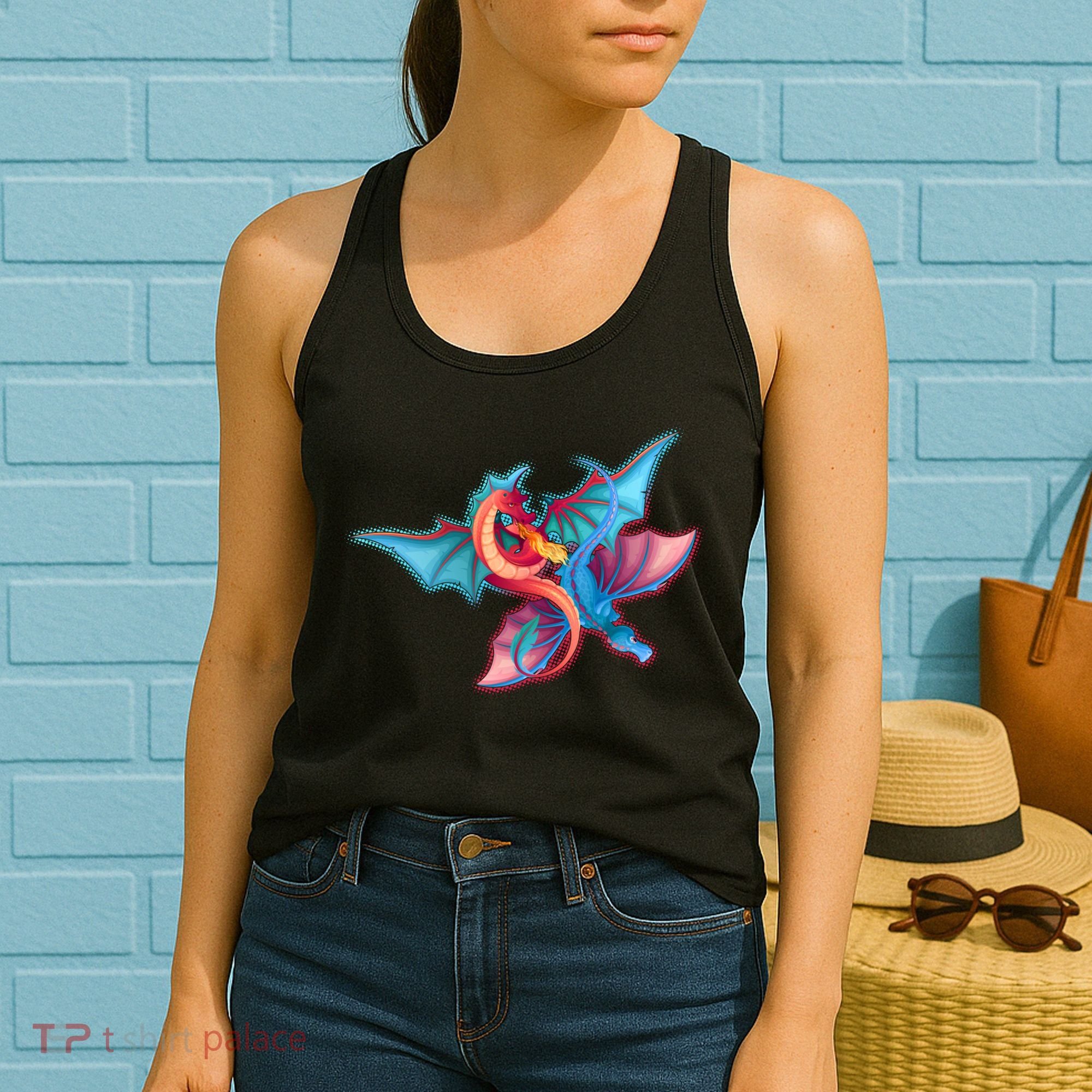 Red And Blue Flying Dragons Women's Tank Top