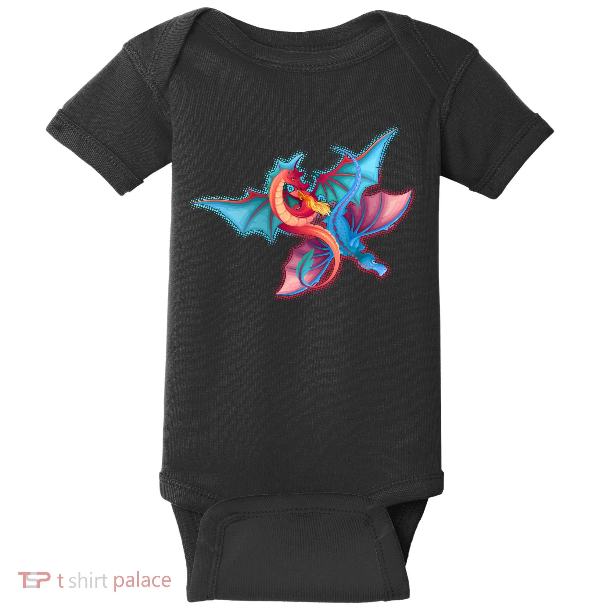 Red And Blue Flying Dragons Baby Bodysuit