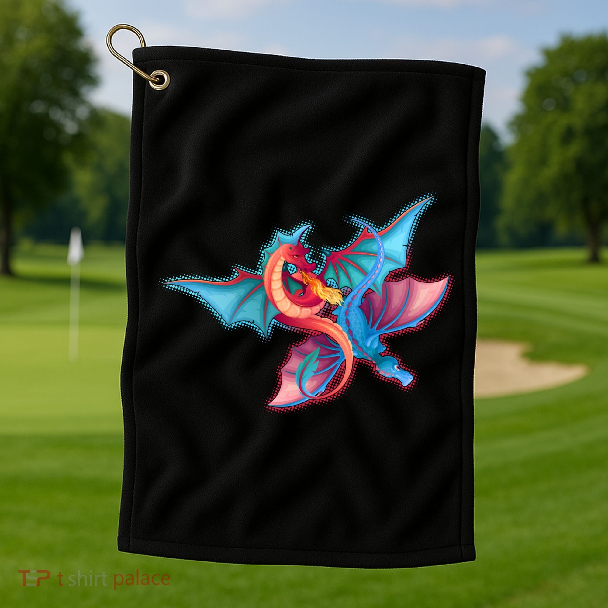 Red And Blue Flying Dragons Golf Towel