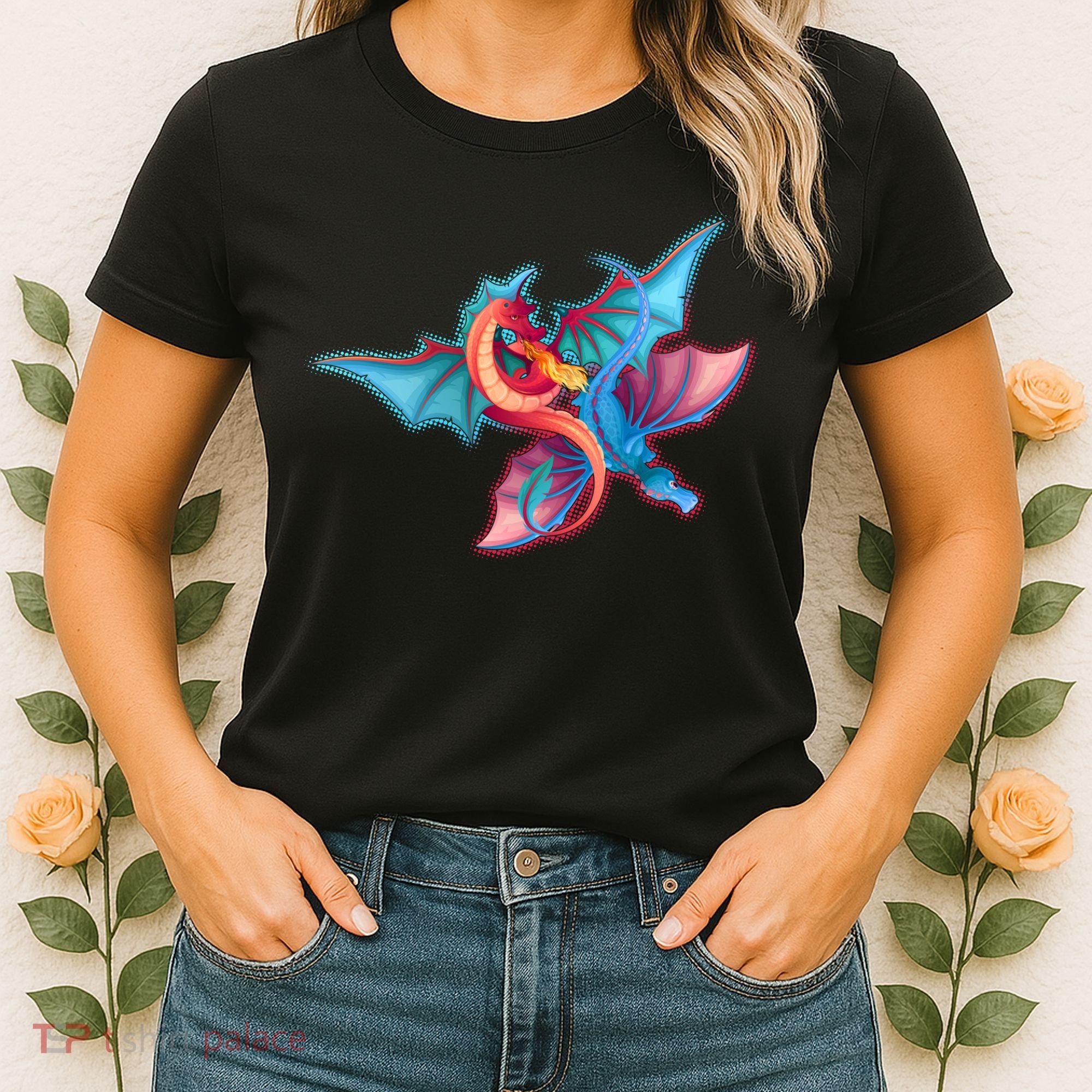 Red And Blue Flying Dragons Women's T-Shirt