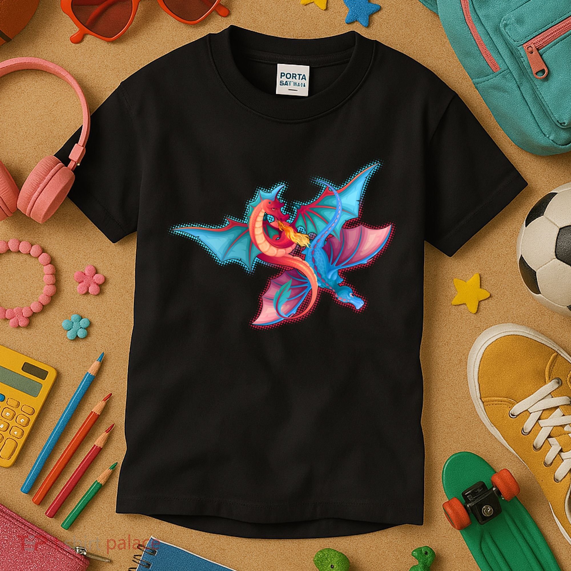Red And Blue Flying Dragons Kids T-Shirt