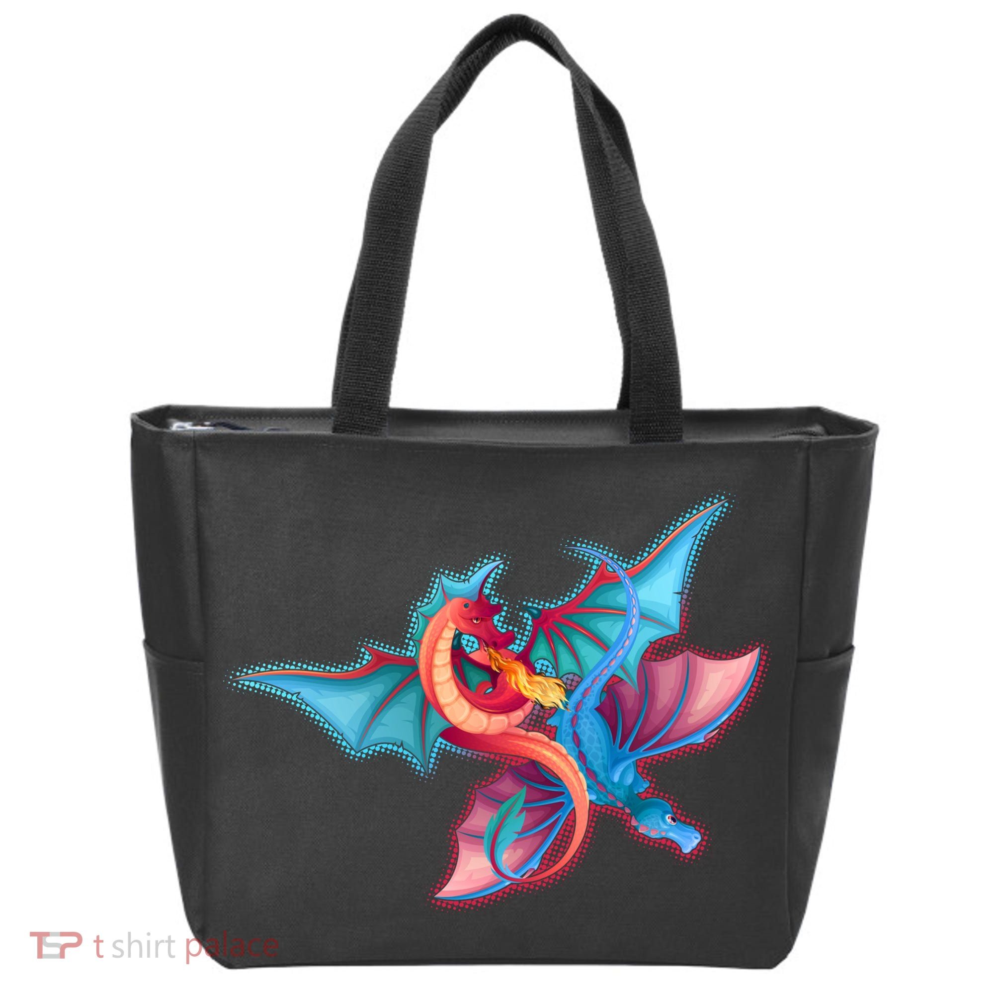 Red And Blue Flying Dragons Tote Bag