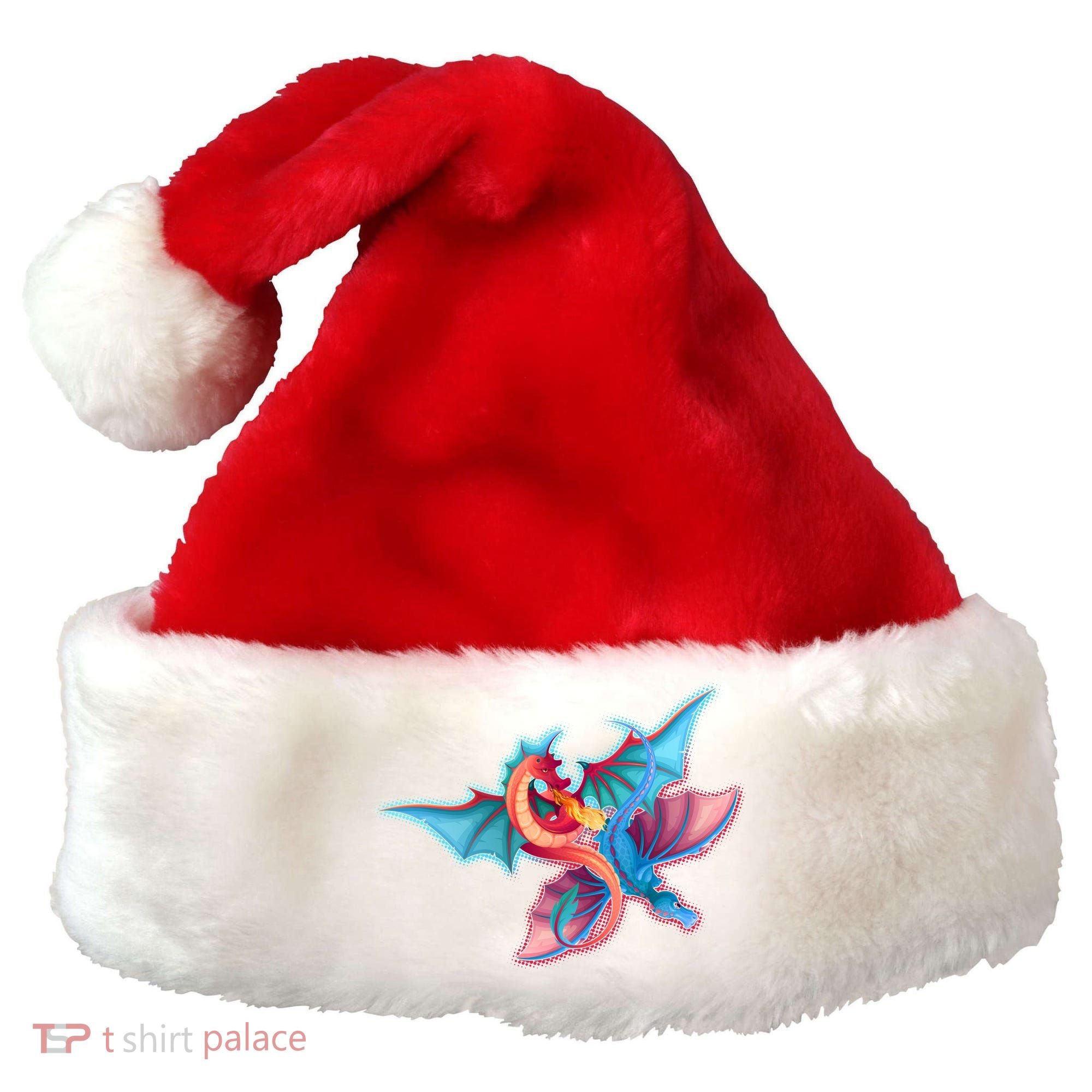 Red And Blue Flying Dragons Santa Hat