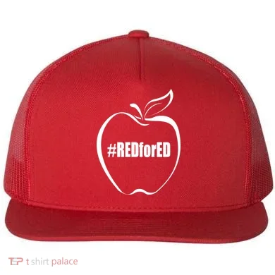 Red For Ed Flat Bill Trucker Hat