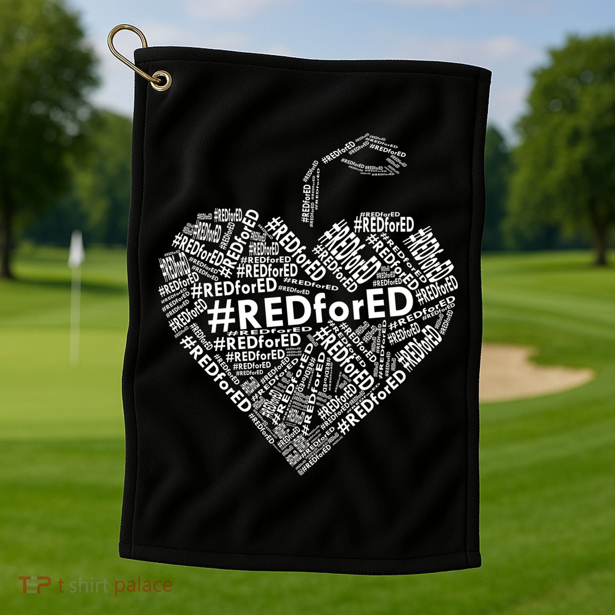 Red For Ed Apple Heart Golf Towel