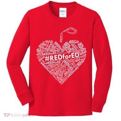 Red For Ed Apple Heart Kids Long Sleeve Shirt