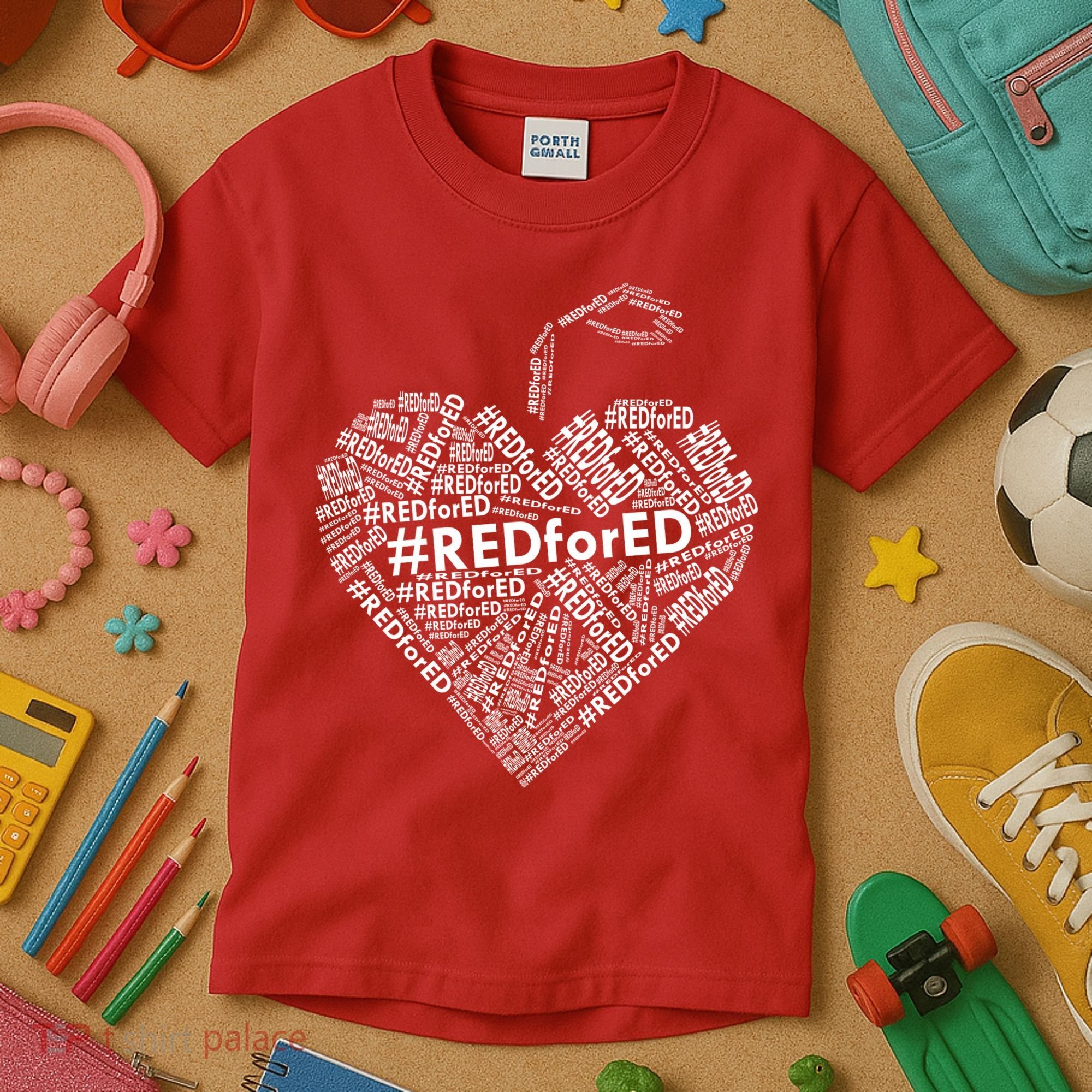 Red For Ed Apple Heart Kids T-Shirt