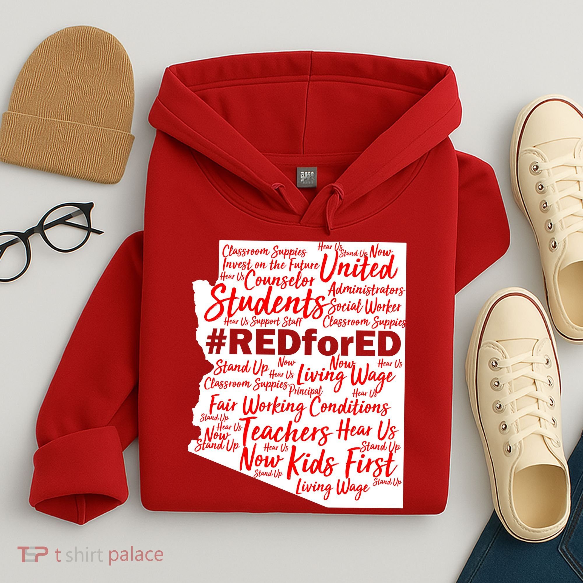 Red For Ed Arizona State Mash-Up Teachers Hoodie