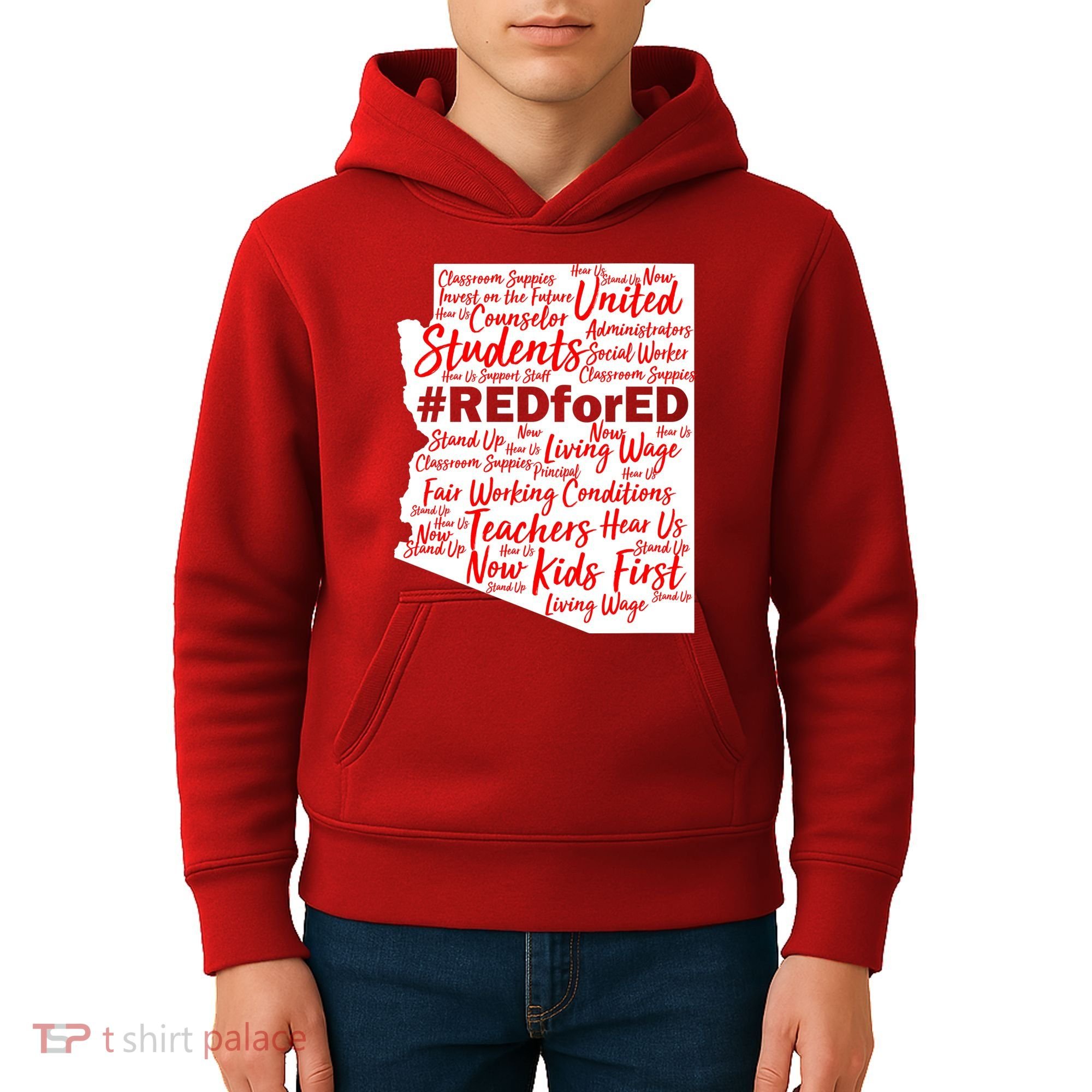 Red For Ed Arizona State Mash-Up Teachers Kids Hoodie