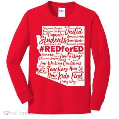 Red For Ed Arizona State Mash-Up Teachers Kids Long Sleeve Shirt
