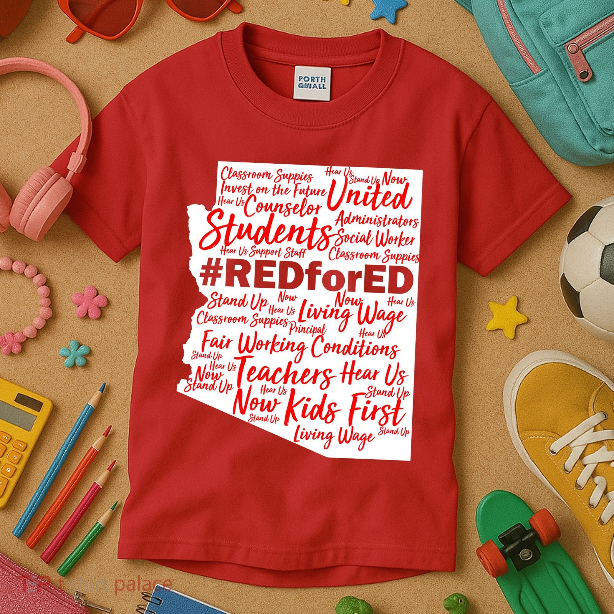Red For Ed Arizona State Mash-Up Teachers Kids T-Shirt