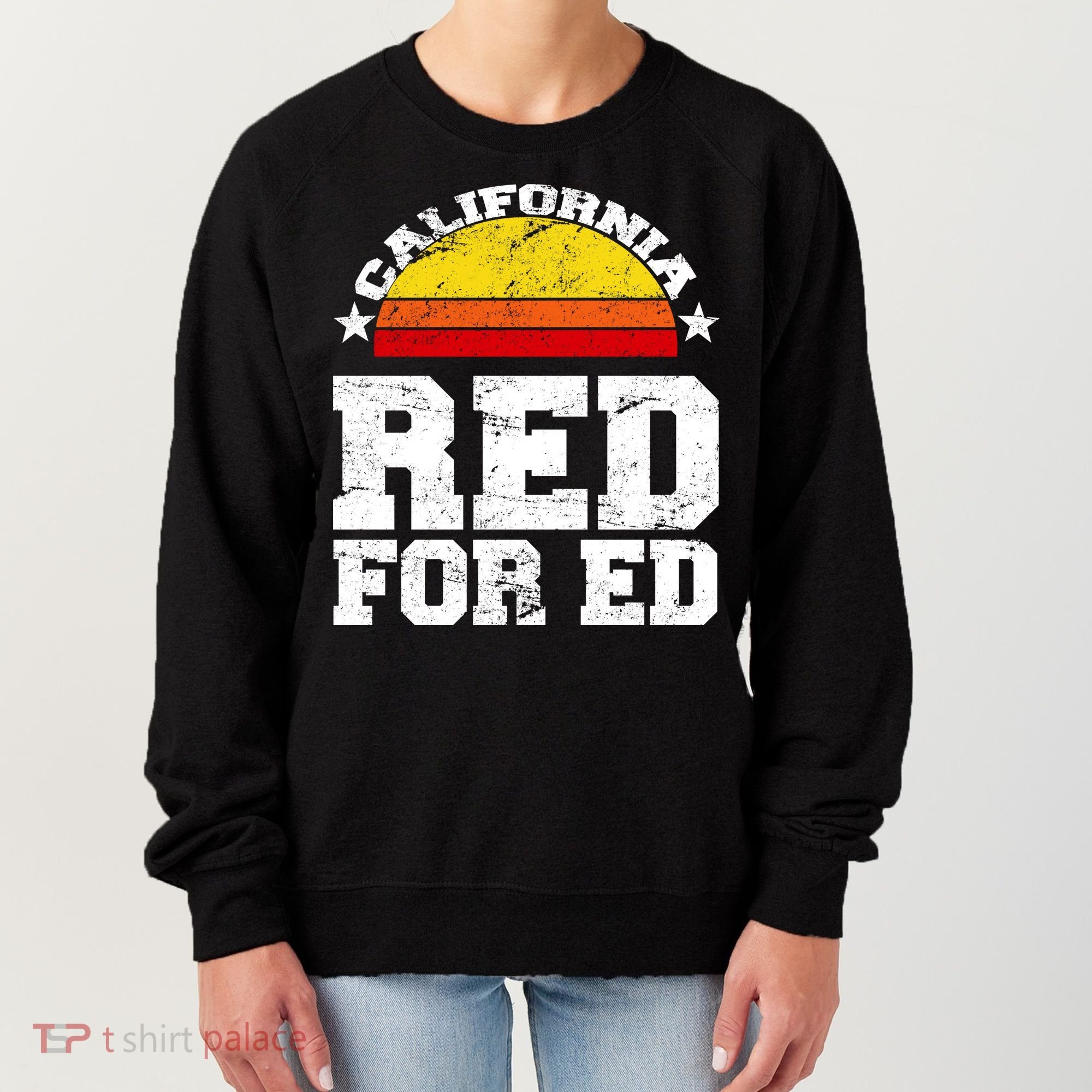 Red For Ed California Sunset Disstressed Women's Sweatshirt