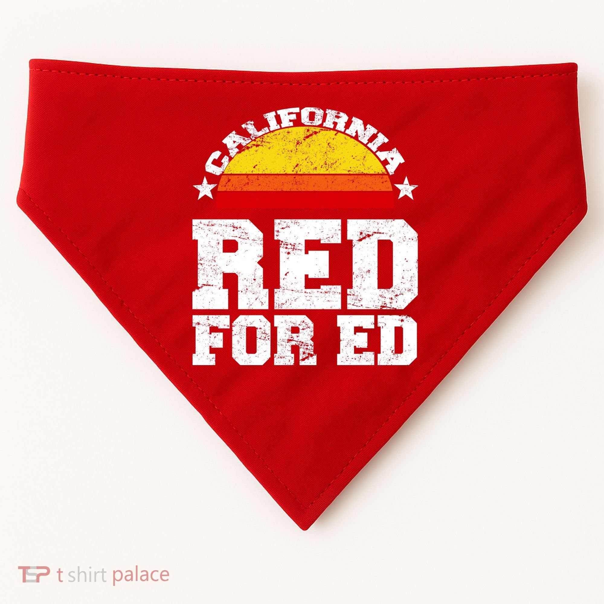 Red For Ed California Sunset Disstressed USA-Made Doggie Bandana