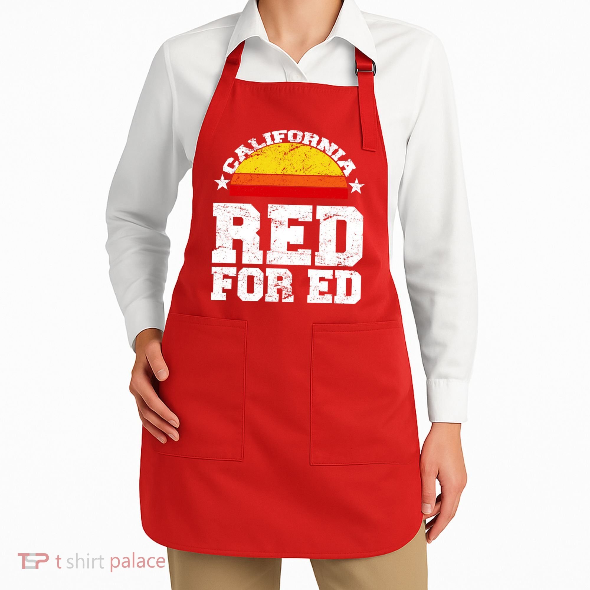 Red For Ed California Sunset Disstressed Apron