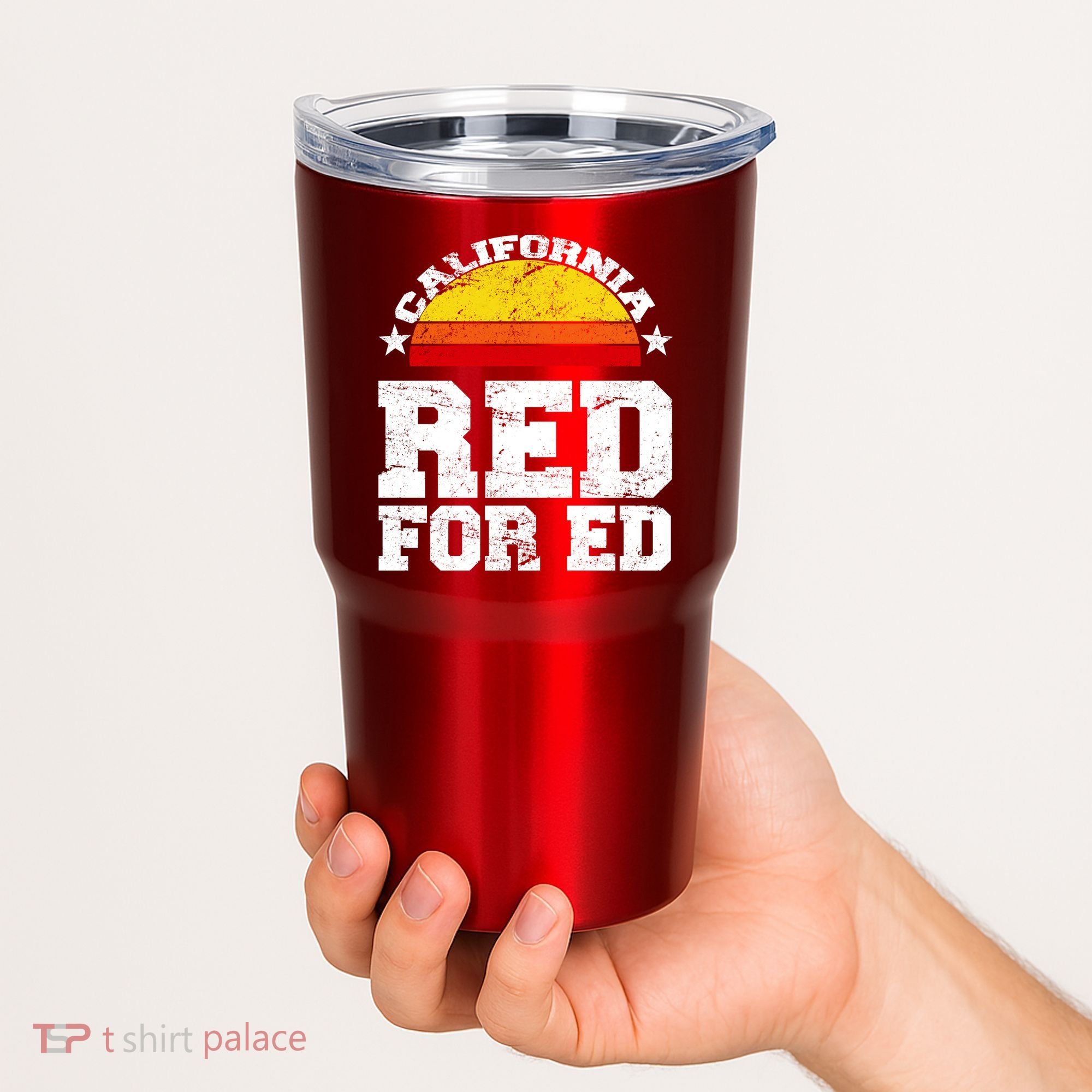 Red For Ed California Sunset Disstressed Tumbler