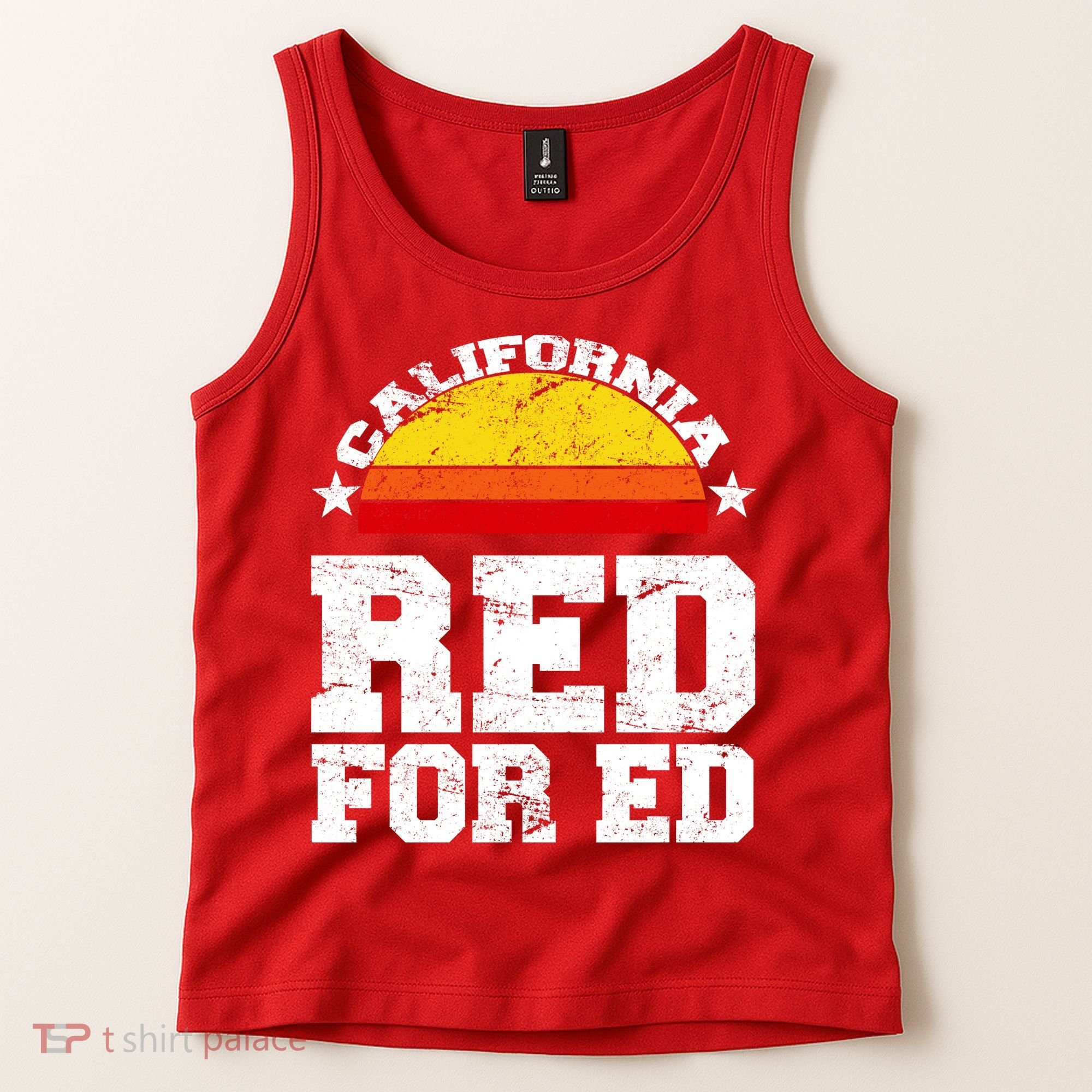 Red For Ed California Sunset Disstressed Tank Top