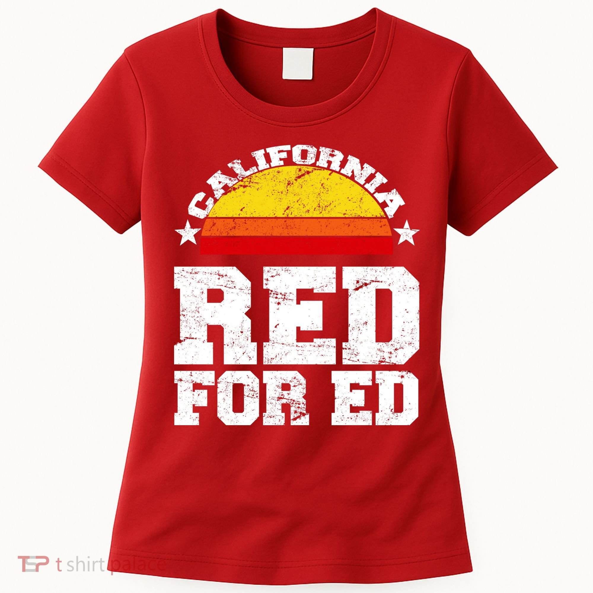 Red For Ed California Sunset Disstressed Women's T-Shirt