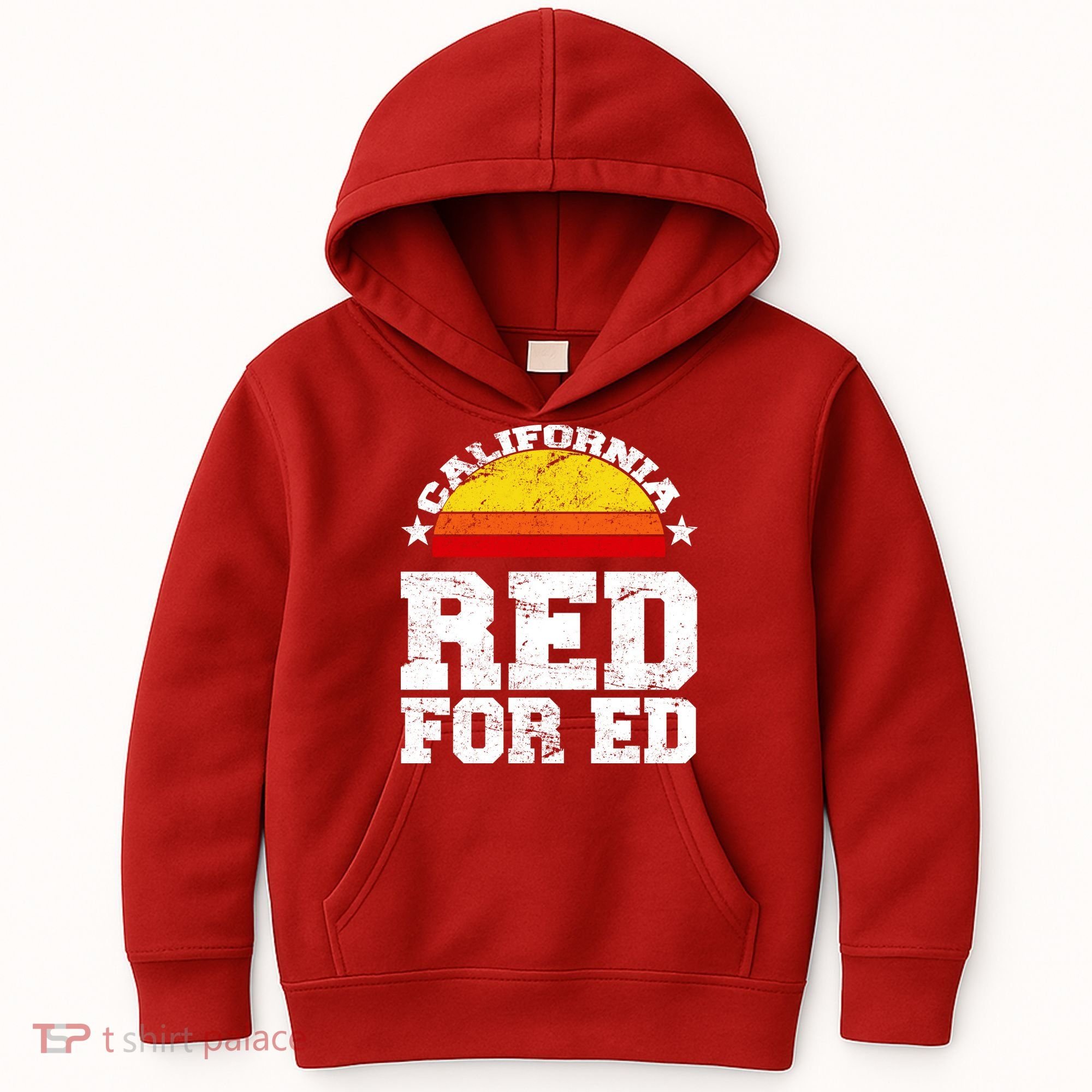 Red For Ed California Sunset Disstressed Kids Hoodie