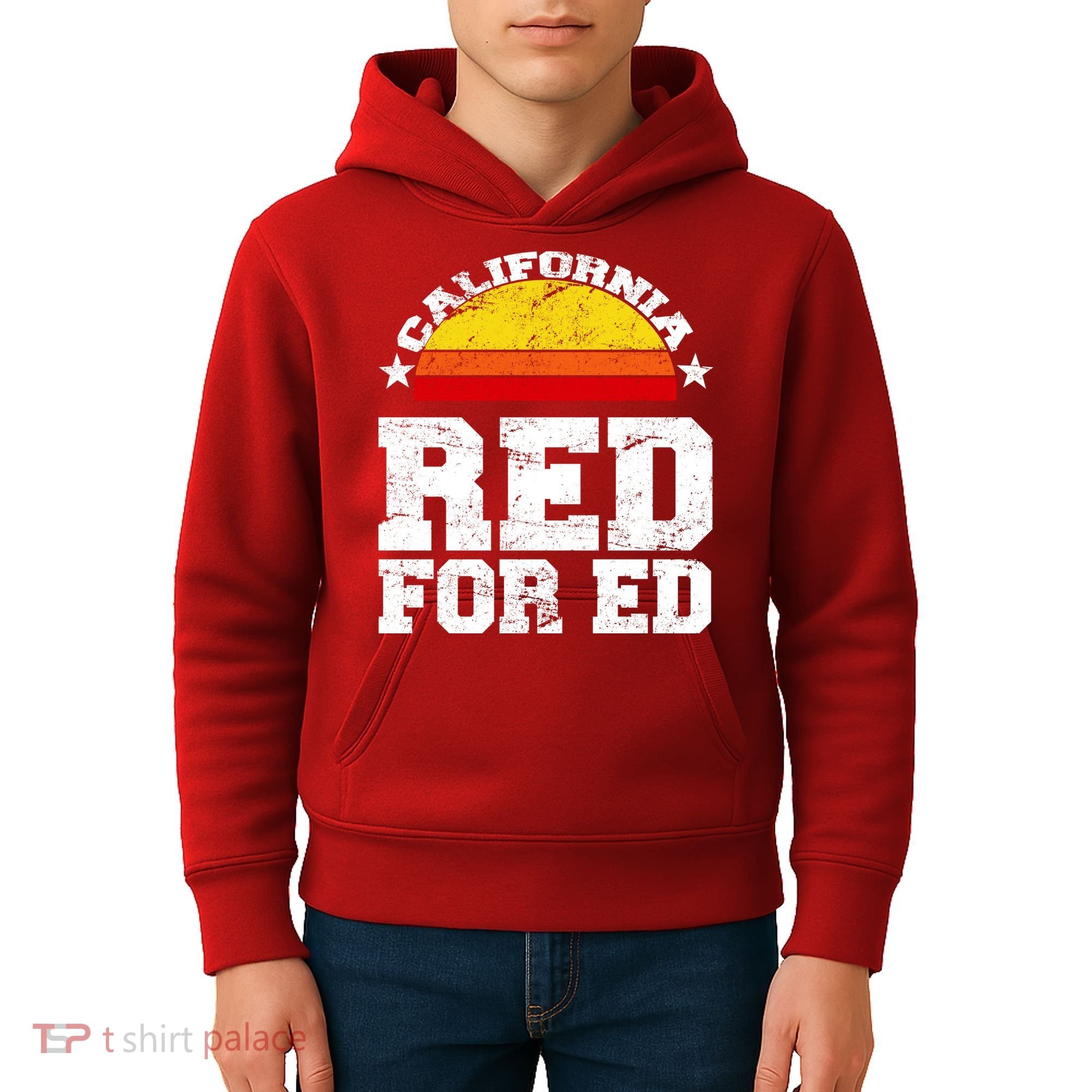 Red For Ed California Sunset Disstressed Kids Hoodie