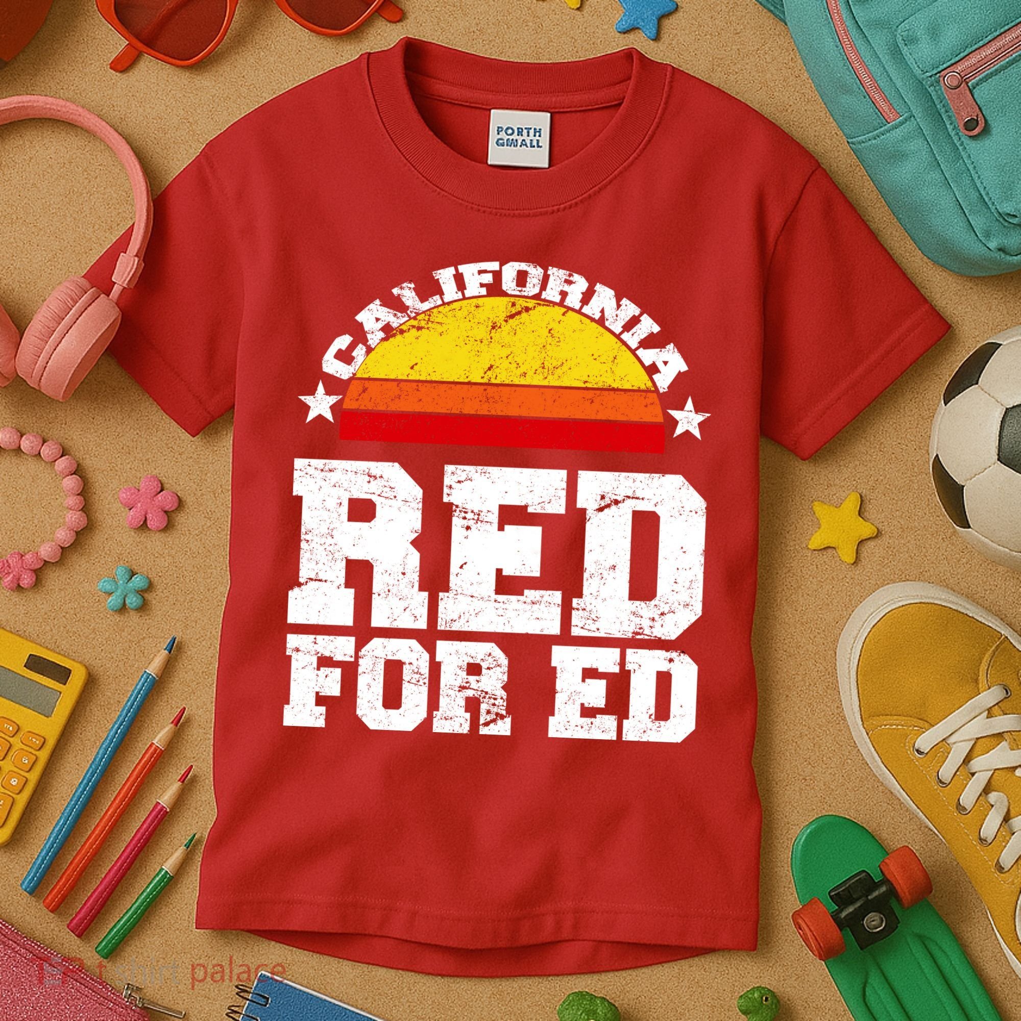 Red For Ed California Sunset Disstressed Kids T-Shirt