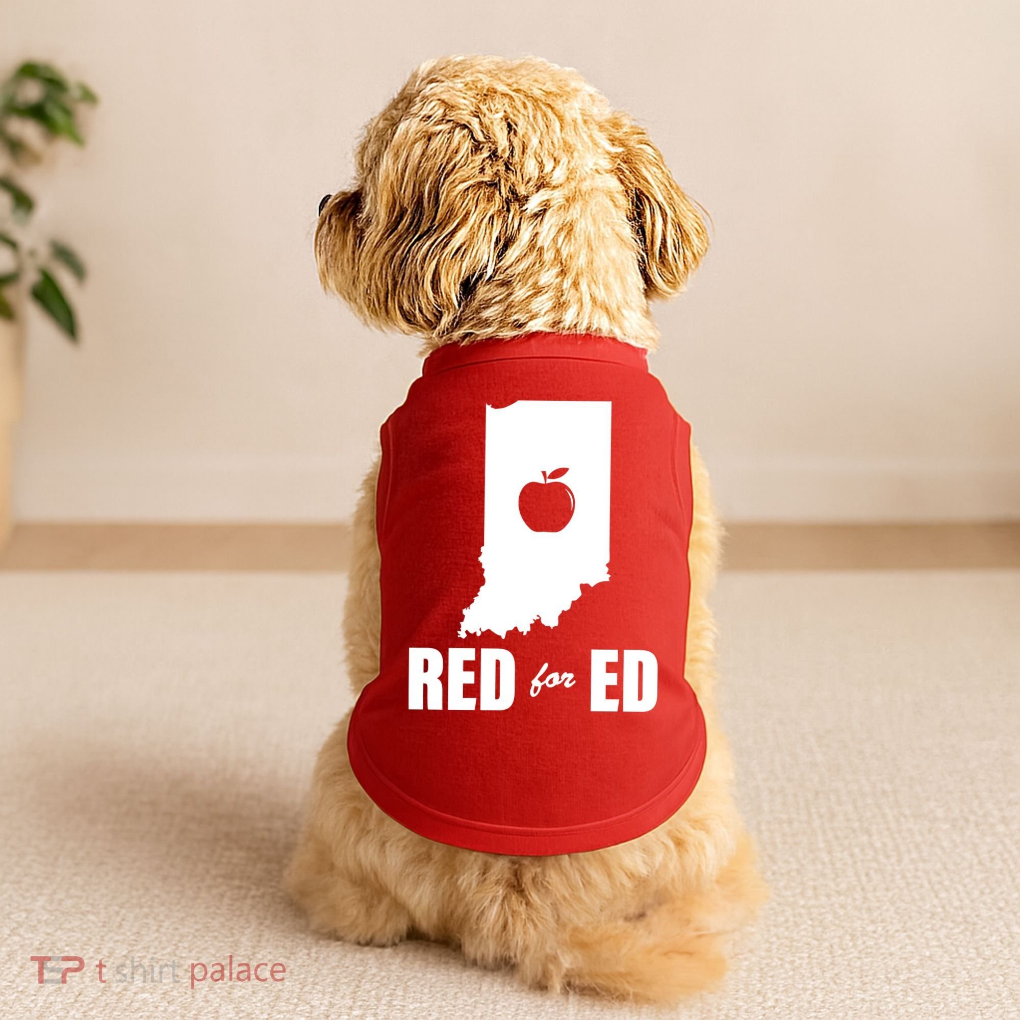 Red For Ed Indiana Teachers Apple Doggie Tank