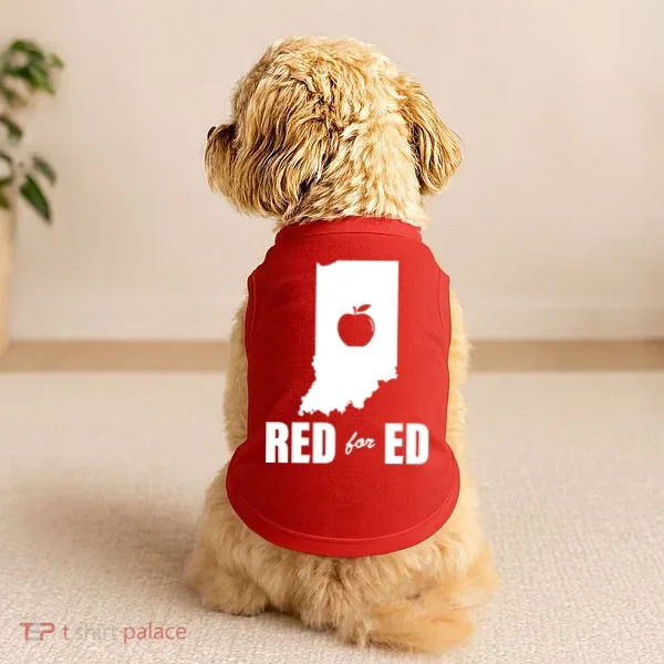 Red For Ed Indiana Teachers Apple Doggie Tank