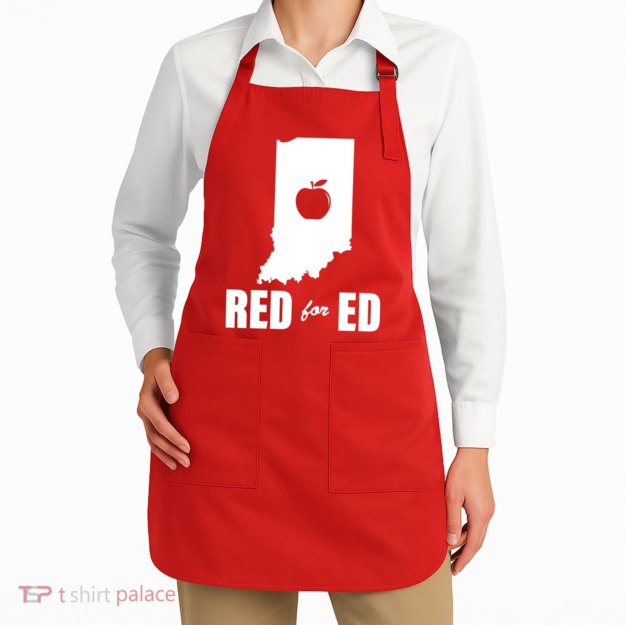 Red For Ed Indiana Teachers Apple Apron