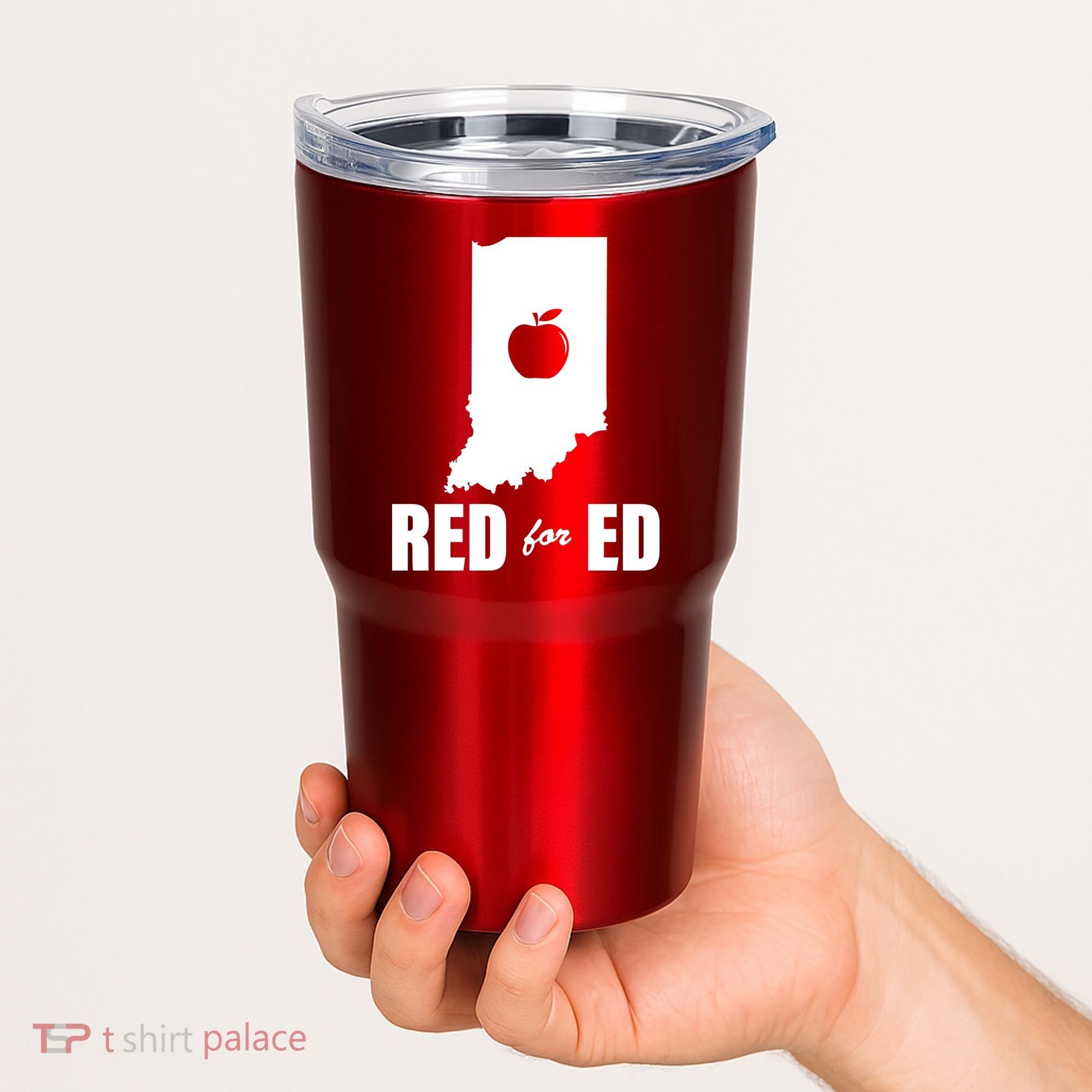 Red For Ed Indiana Teachers Apple Tumbler