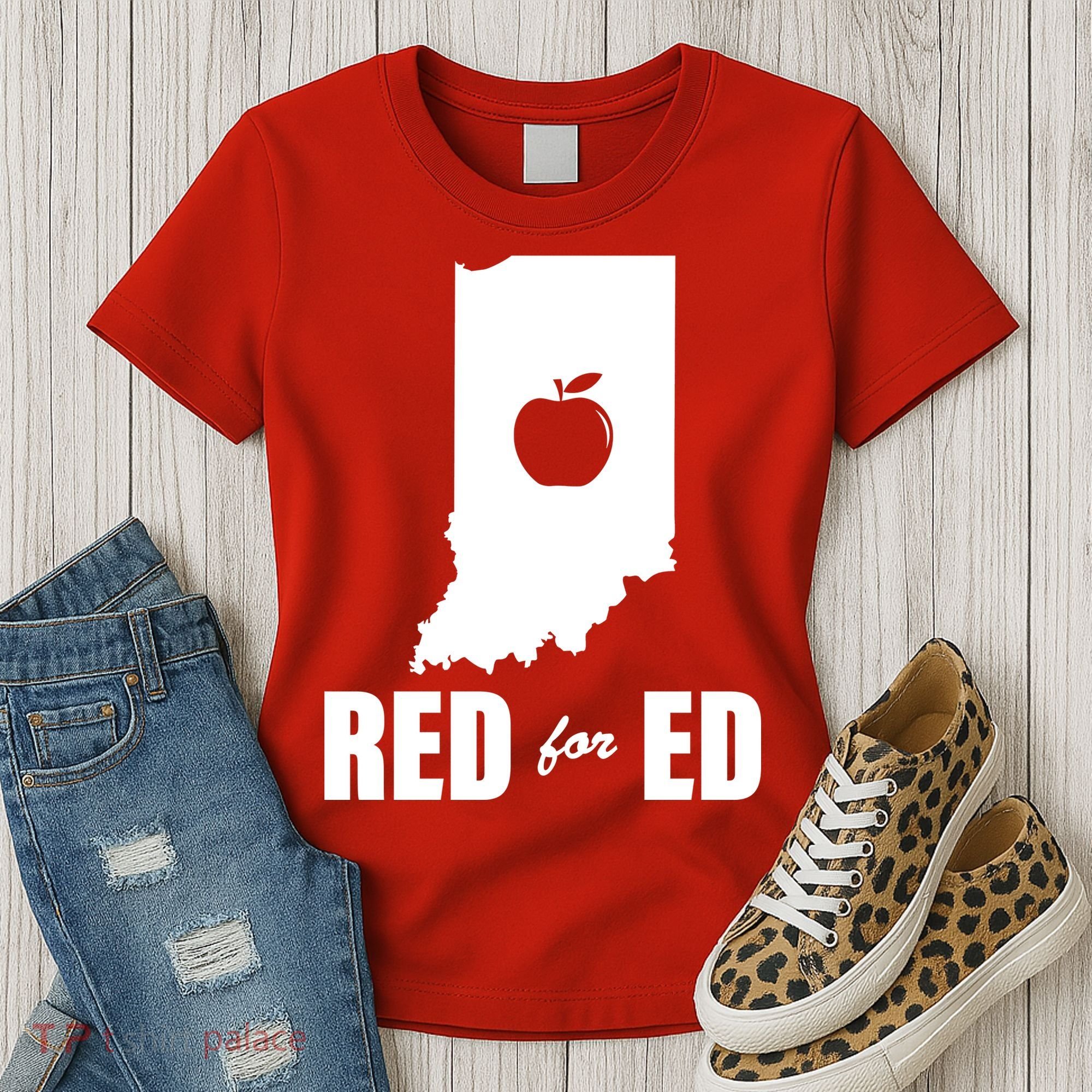 Red For Ed Indiana Teachers Apple Women's T-Shirt