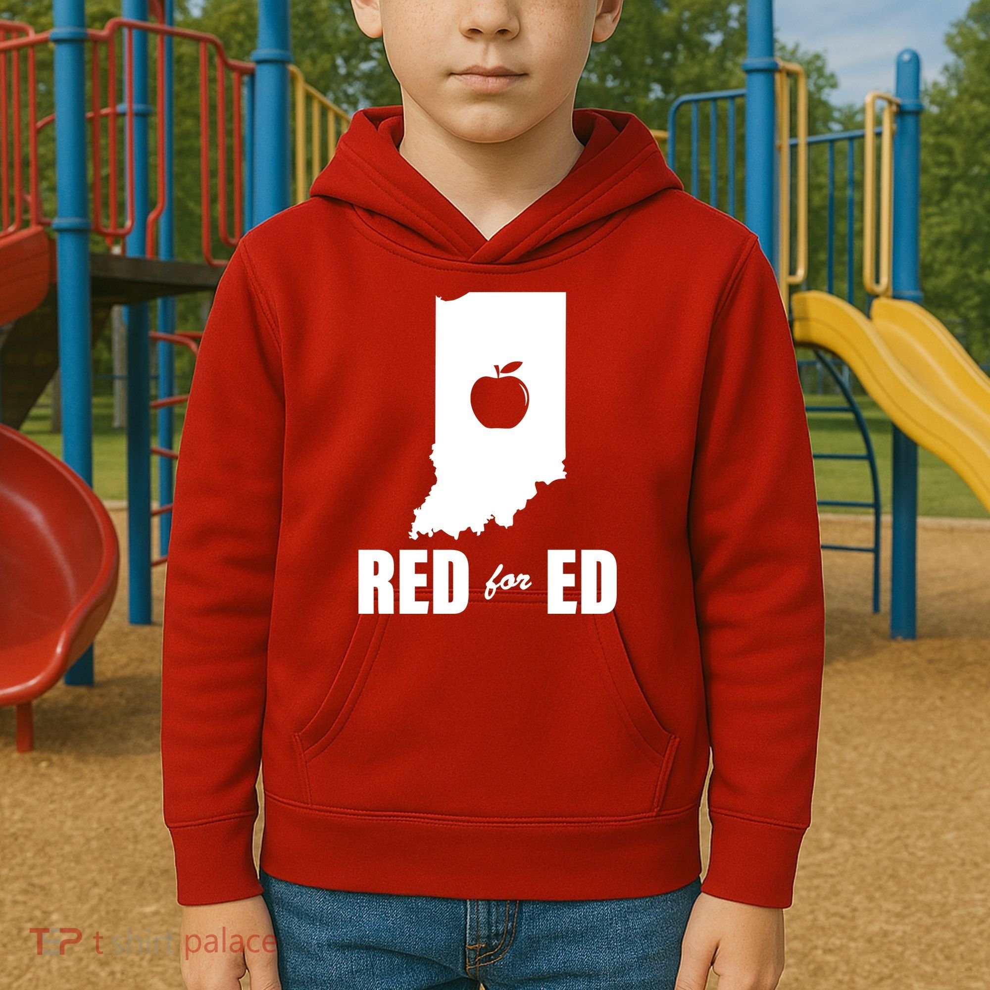 Red For Ed Indiana Teachers Apple Kids Hoodie