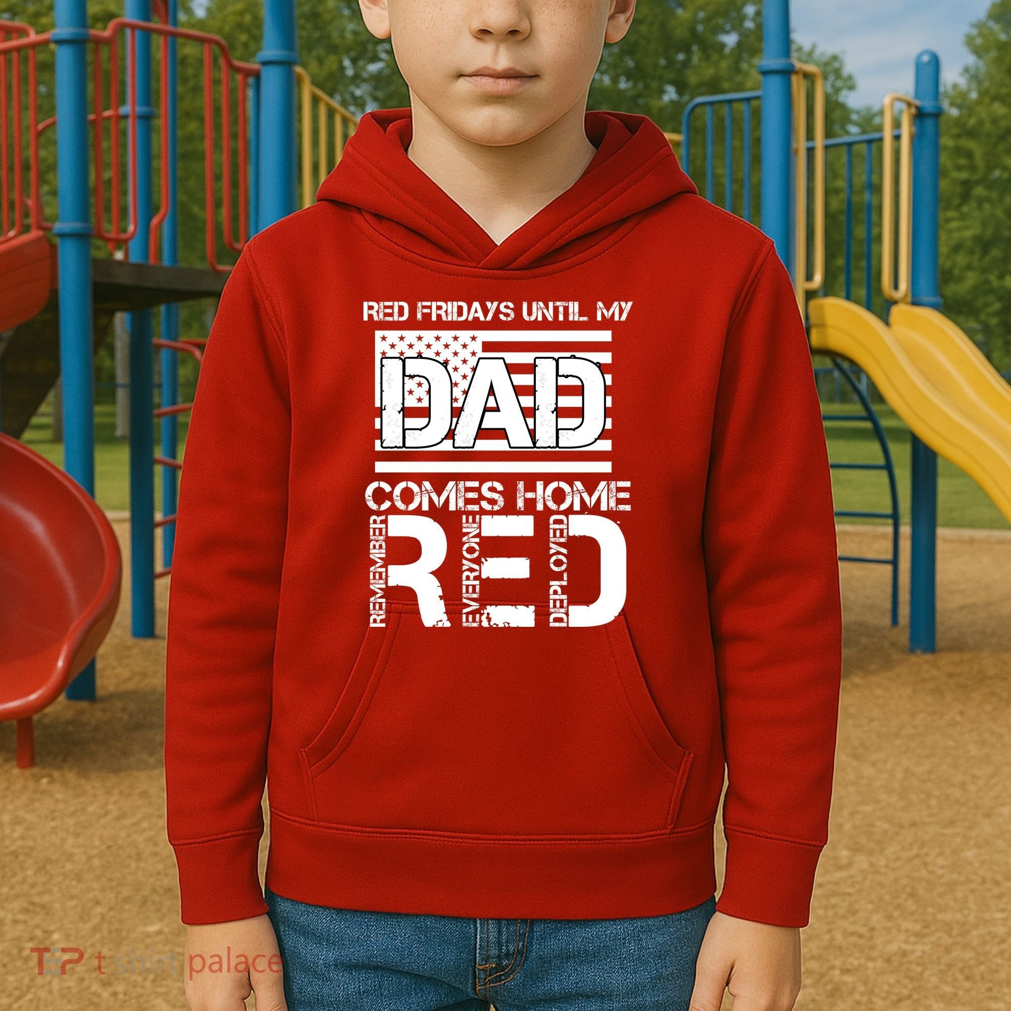 RED Friday Day Unitl My Dad Comes Home Kids Hoodie