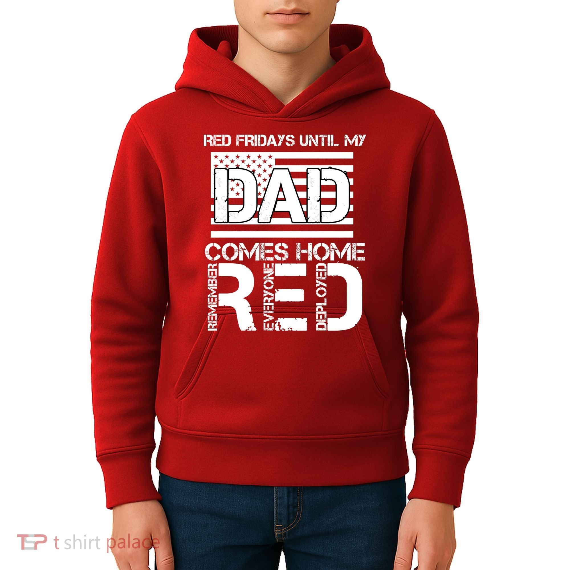 RED Friday Day Unitl My Dad Comes Home Kids Hoodie