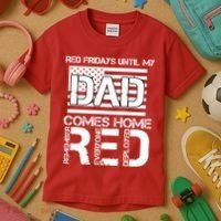 RED Friday Day Unitl My Dad Comes Home Kids T-Shirt thumb 3
