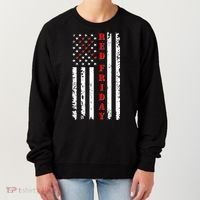 Red Friday Distressed Ribbon US Flag Support Veterans Women's Sweatshirt thumb 0
