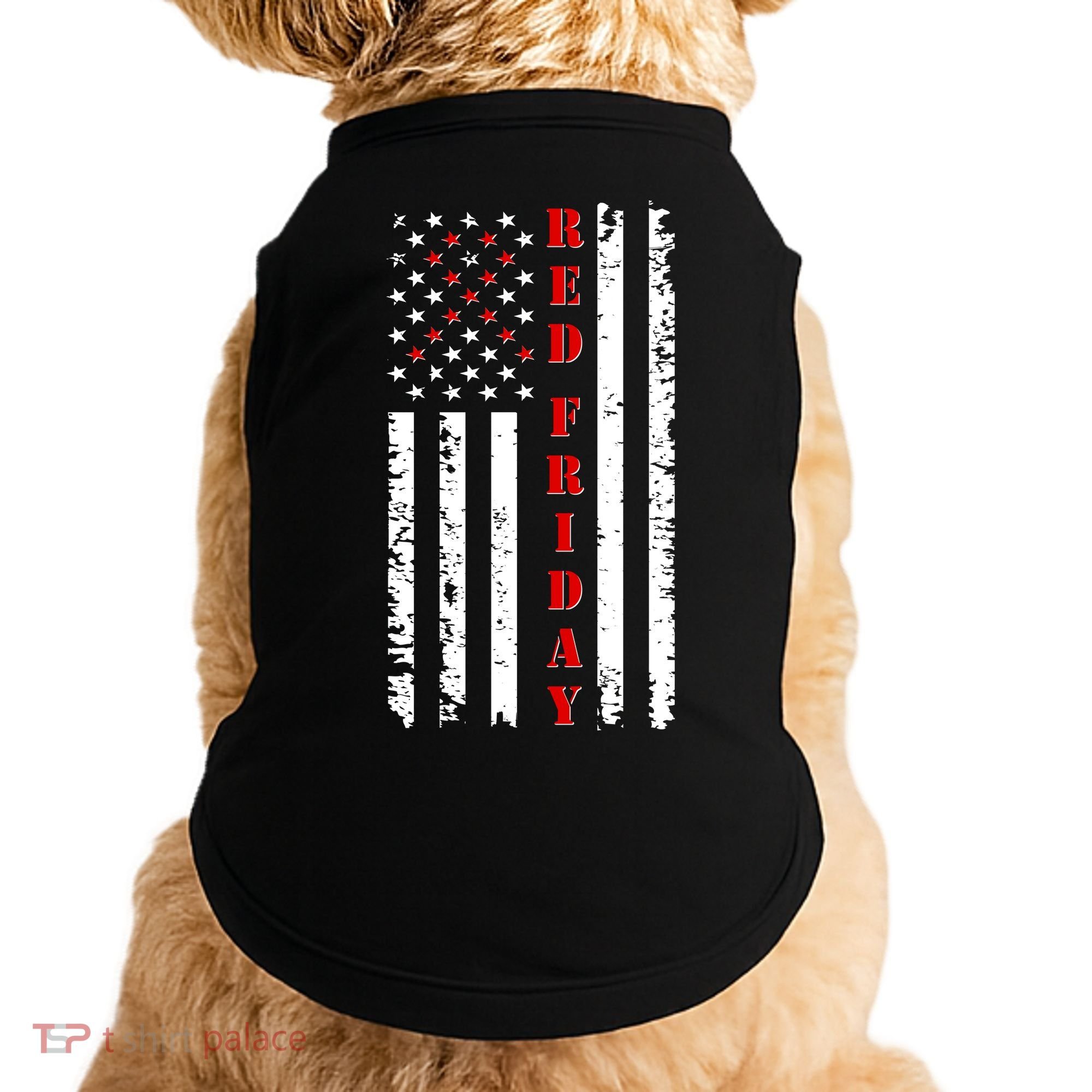 Red Friday Distressed Ribbon US Flag Support Veterans Doggie Tank