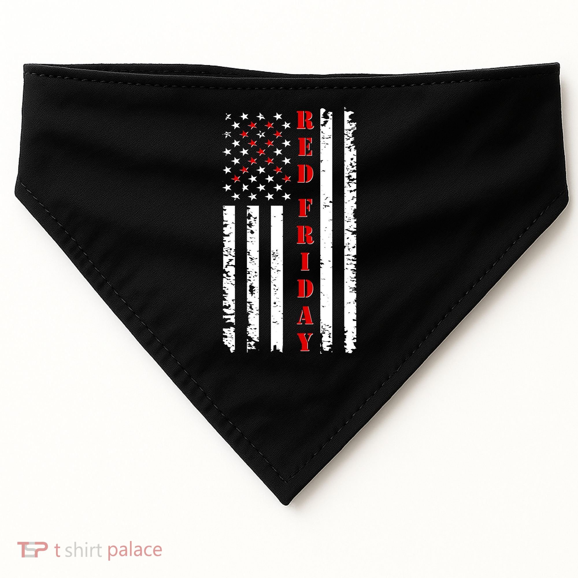 Red Friday Distressed Ribbon US Flag Support Veterans USA-Made Doggie Bandana