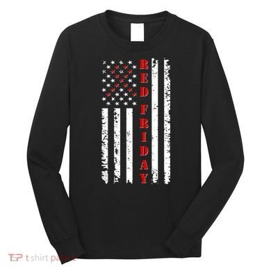 Red Friday Distressed Ribbon US Flag Support Veterans Long Sleeve Shirt