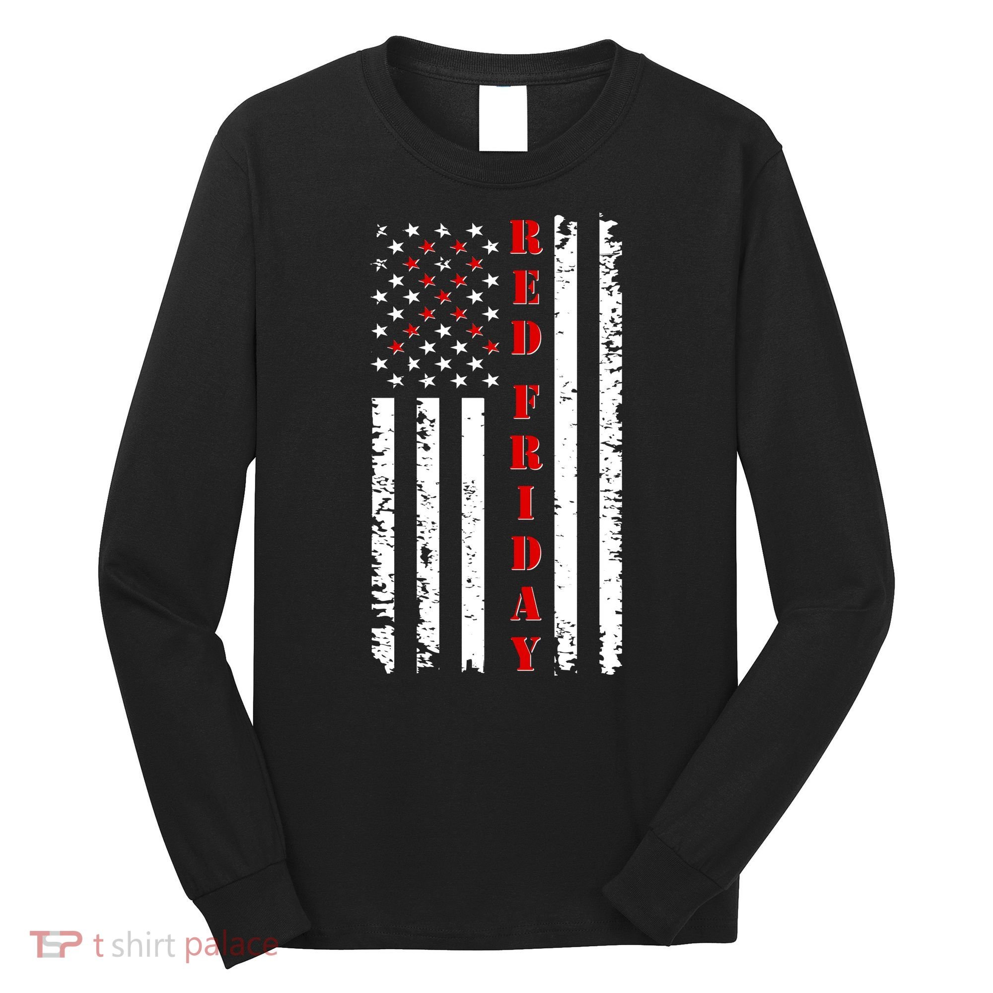 Red Friday Distressed Ribbon US Flag Support Veterans Long Sleeve Shirt
