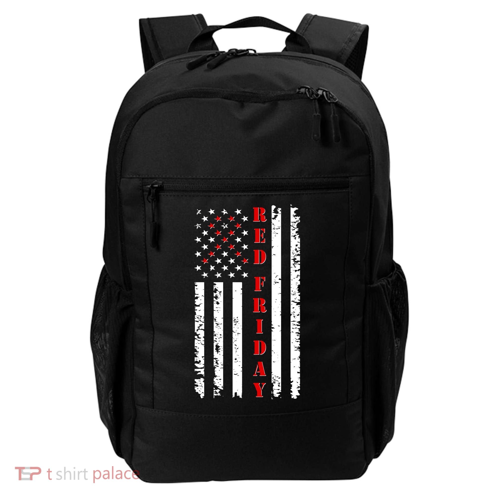 Red Friday Distressed Ribbon US Flag Support Veterans Backpack